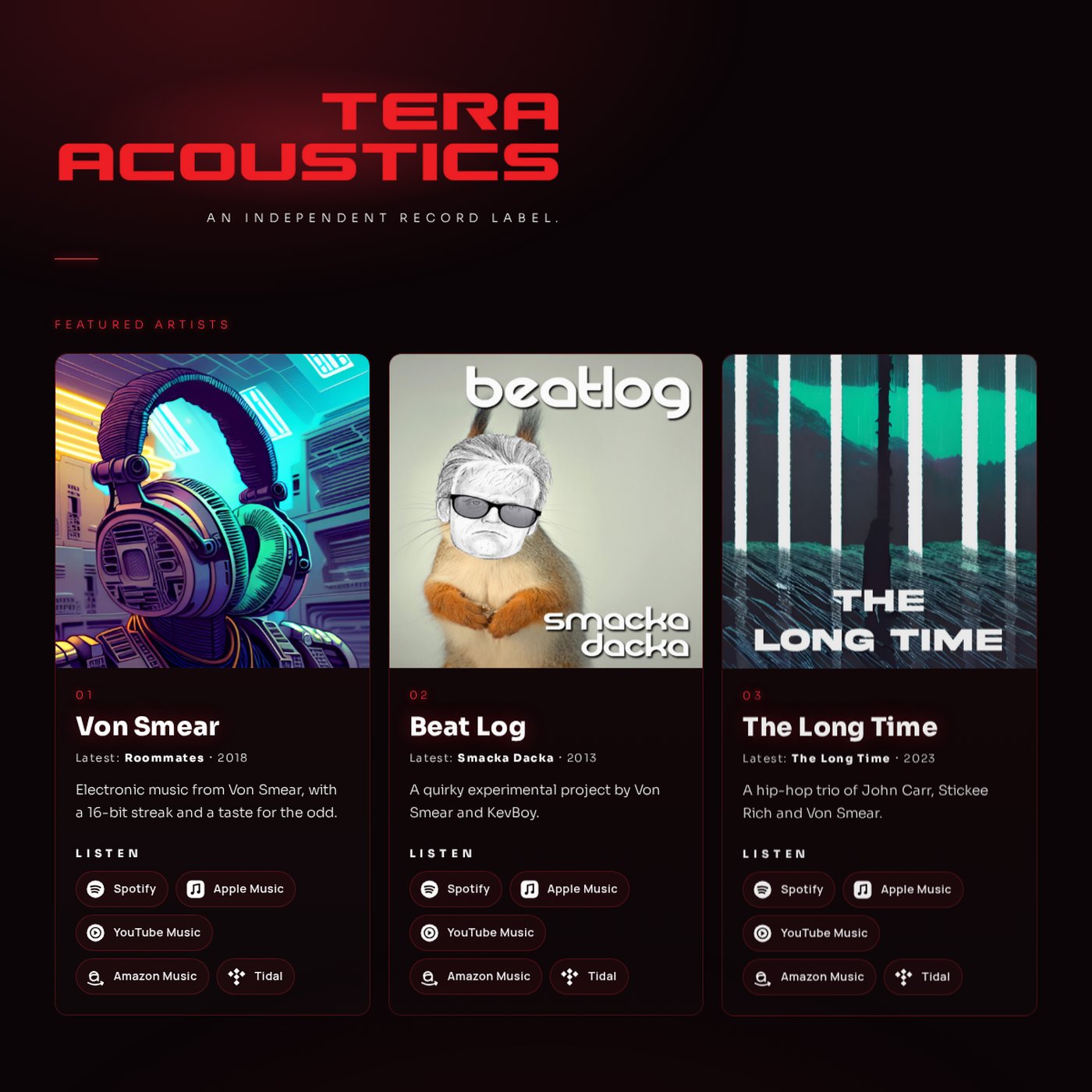 Tera Acoustics website, home page