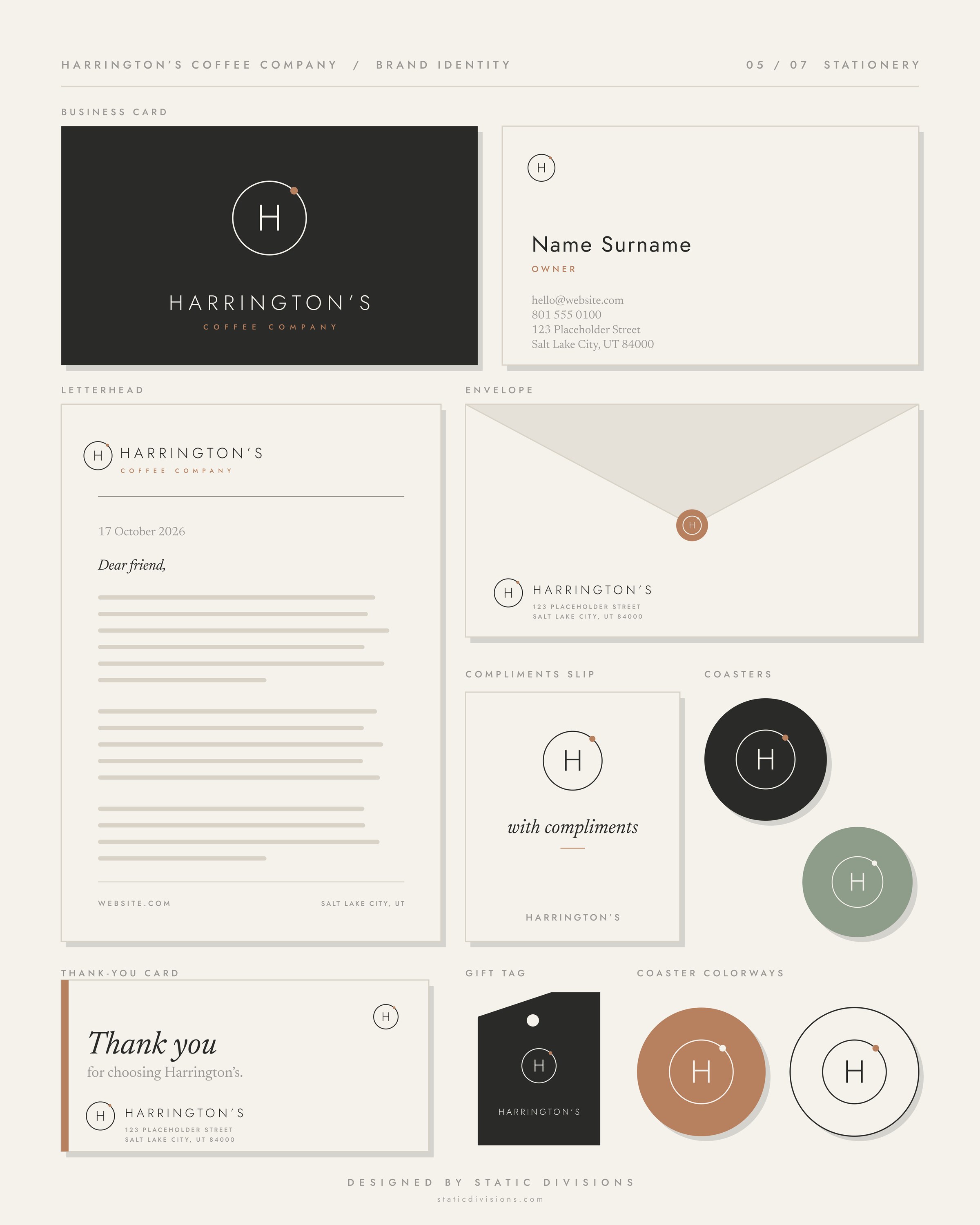 Harrington&rsquo;s Coffee Company brand identity board 5 of 7: Stationery