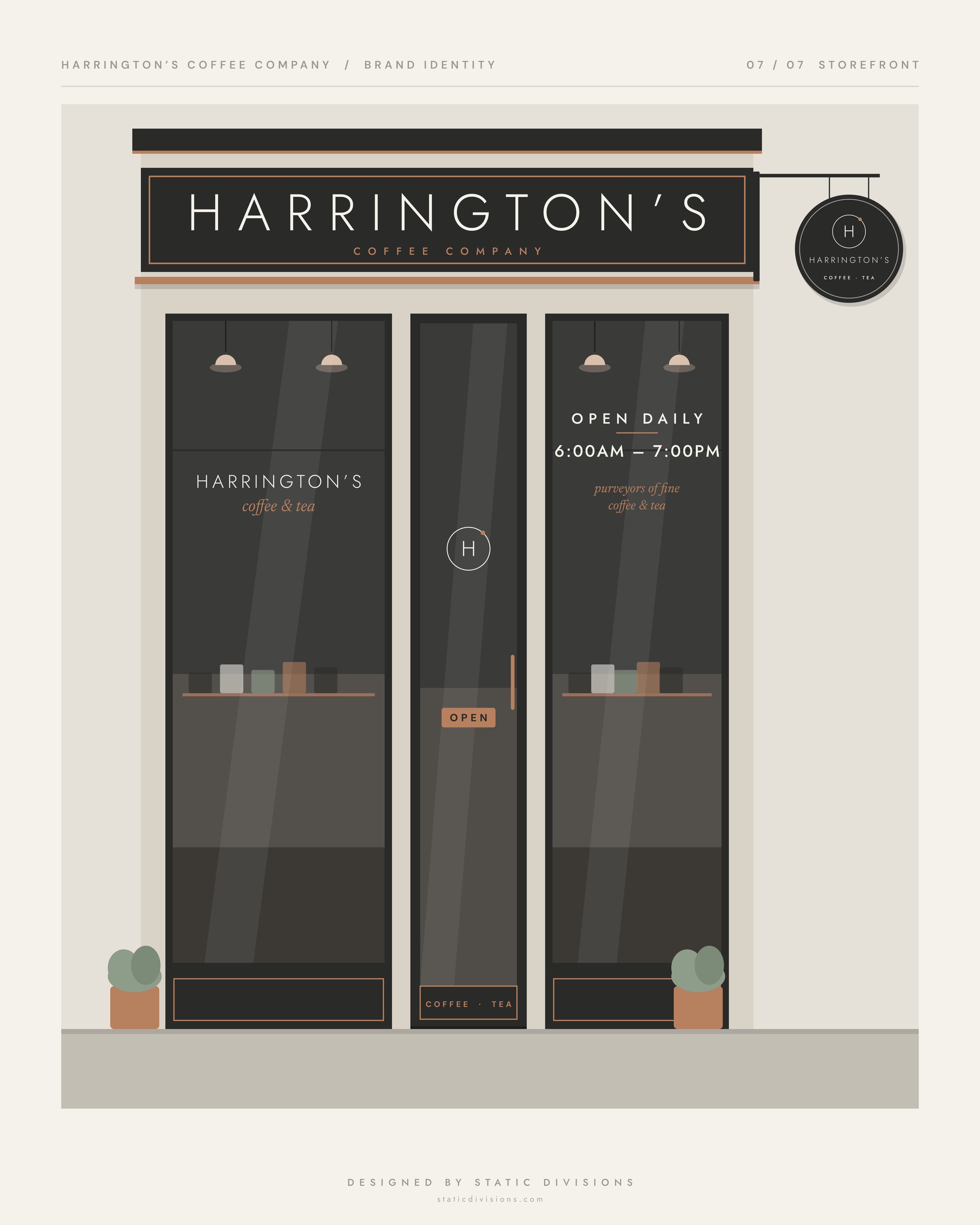 Harrington&rsquo;s Coffee Company brand identity board 7 of 7: Storefront